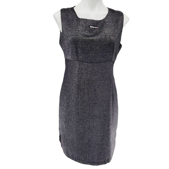 Vintage Obermeyer Charcoal Gray Striped Short-Sleeved Sheath Dress Women's Sz M - Picture 1 of 9
